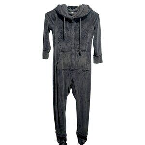 Hotouch Womens Gray Velour 1 Pc Zip Front Loungewear Pajamas Footed Hoodie  L